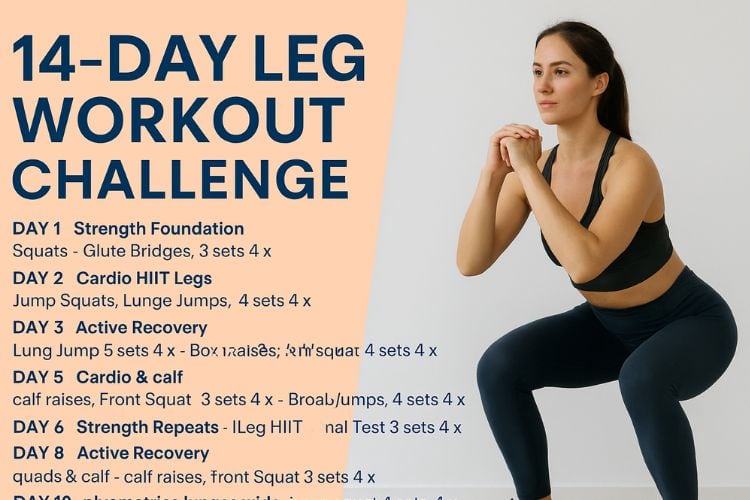 Woman doing squats during a 14-day leg workout challenge for toned legs