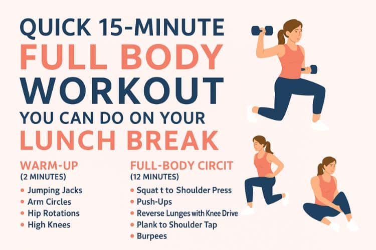Woman doing squats during 15-minute full body lunch break workout