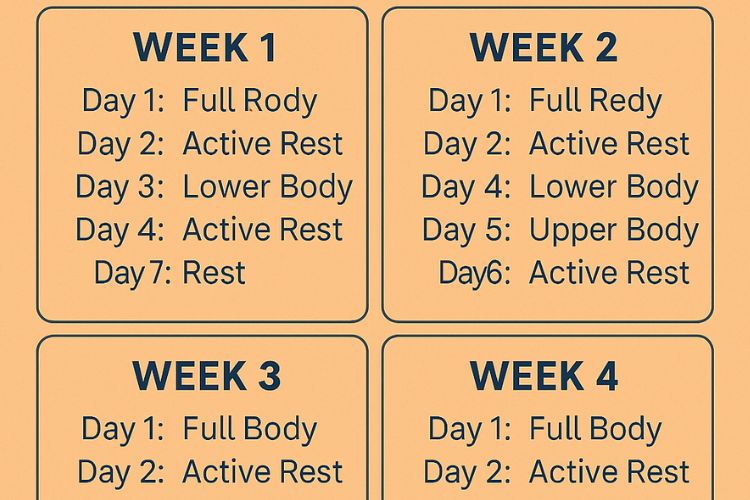 Woman doing HIIT workout at home during a 4-week training program