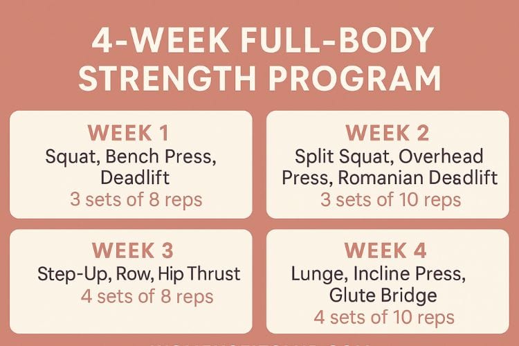 Woman doing a 4-week full body strength training program for muscle growth and fat loss