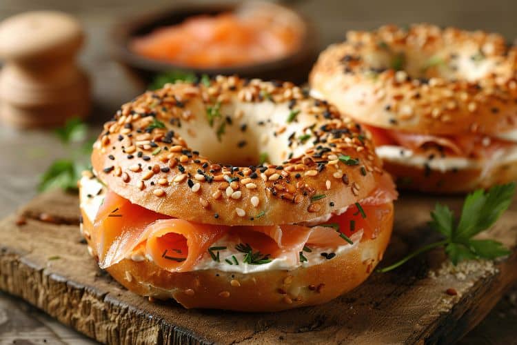 Healthy protein-packed Smoked Salmon on Whole Wheat Bagel toast for post-workout breakfast