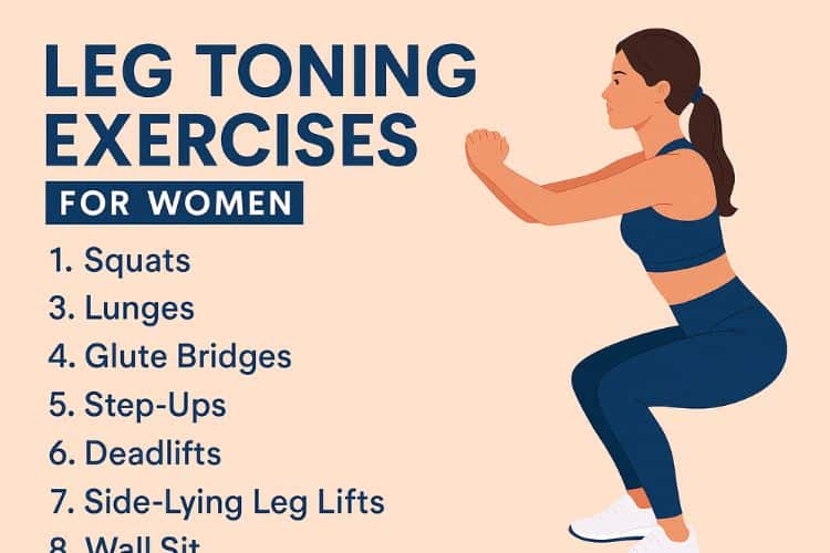 Woman performing squats for leg toning with text overlay “Best Leg Toning Exercises for Women.
