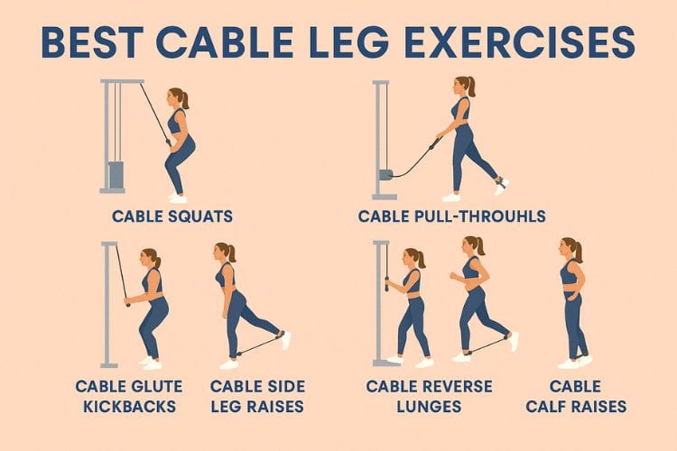 Woman performing cable squat exercises on cable machine for stronger legs