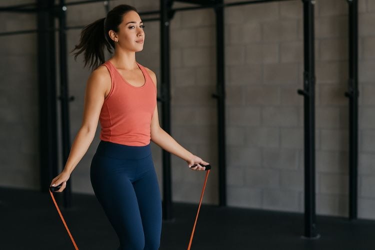 woman doing jump exercise during 20-minute HIIT jump rope workout by Women’s Fit Club