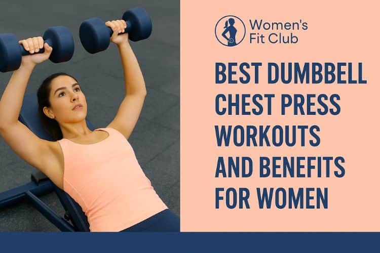 Women’s Fit Club workout infographic Woman performing dumbbell chest press on bench