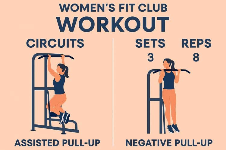 Infographic outlining the 30-minute bodyweight pull-up workout structure: warm-up, strength circuits, and cool-down.