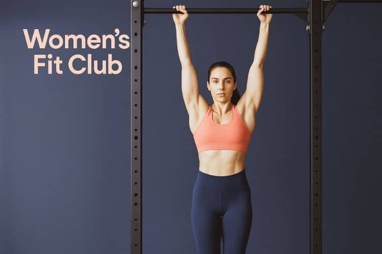 A woman performing a perfect calisthenics pull-up bar workout in the gym, demonstrating proper calisthenics form.