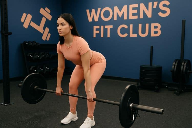 A woman successfully performing a barbell deadlifts, demonstrating effective progressive overload workout program in action